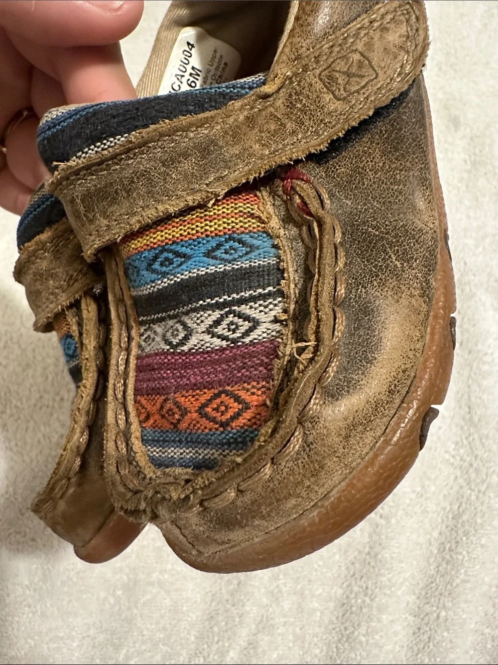 Twisted X Brown Suede Baby Moccasins with Multicolor Aztec Panels